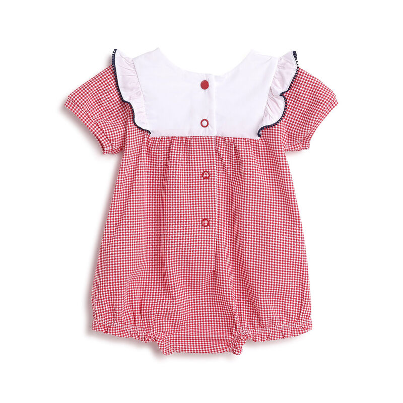 Girls White and Red Solid Short Sleeve Rompers image number 1